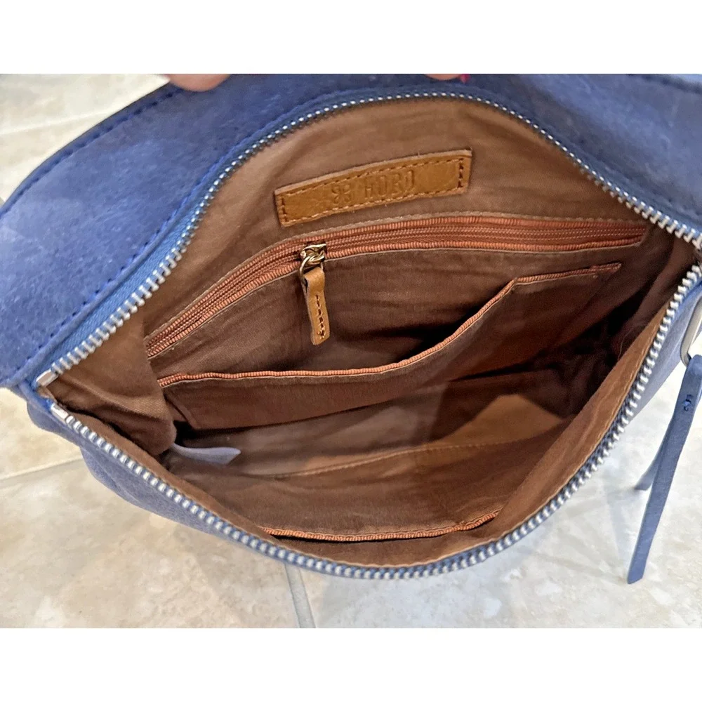 HOBO international Leather crossbody Shoulder bag Blue Purse Boho Hippie Travel